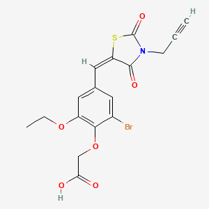 molecular formula C17H14BrNO6S B3552052 (2-bromo-4-{(E)-[2,4-dioxo-3-(prop-2-yn-1-yl)-1,3-thiazolidin-5-ylidene]methyl}-6-ethoxyphenoxy)acetic acid 