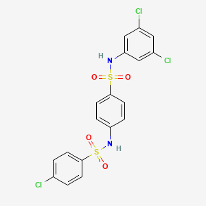 molecular formula C18H13Cl3N2O4S2 B3552291 4-chloro-N-(4-{[(3,5-dichlorophenyl)amino]sulfonyl}phenyl)benzenesulfonamide 