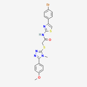 molecular formula C21H18BrN5O2S2 B3552438 N-[4-(4-bromophenyl)-1,3-thiazol-2-yl]-2-{[5-(4-methoxyphenyl)-4-methyl-4H-1,2,4-triazol-3-yl]thio}acetamide 