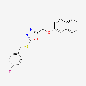 molecular formula C20H15FN2O2S B3552550 2-[(4-fluorobenzyl)thio]-5-[(2-naphthyloxy)methyl]-1,3,4-oxadiazole 