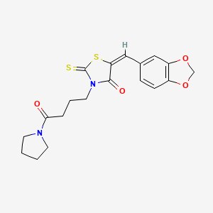 molecular formula C19H20N2O4S2 B3552574 (5E)-5-(1,3-benzodioxol-5-ylmethylidene)-3-(4-oxo-4-pyrrolidin-1-ylbutyl)-2-sulfanylidene-1,3-thiazolidin-4-one 