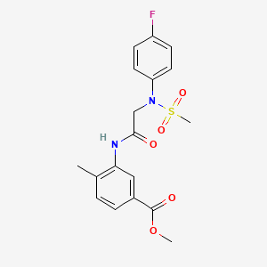 molecular formula C18H19FN2O5S B3553082 methyl 3-{[N-(4-fluorophenyl)-N-(methylsulfonyl)glycyl]amino}-4-methylbenzoate 