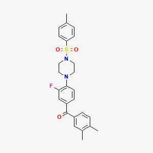 molecular formula C26H27FN2O3S B3553089 (3,4-Dimethylphenyl)-[3-fluoro-4-[4-(4-methylphenyl)sulfonylpiperazin-1-yl]phenyl]methanone 