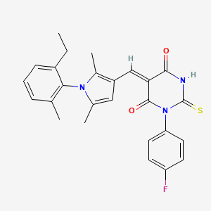 molecular formula C26H24FN3O2S B3553329 5-{[1-(2-ethyl-6-methylphenyl)-2,5-dimethyl-1H-pyrrol-3-yl]methylene}-1-(4-fluorophenyl)-2-thioxodihydro-4,6(1H,5H)-pyrimidinedione 