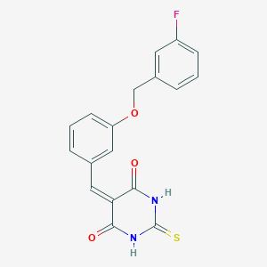 molecular formula C18H13FN2O3S B3553360 5-[[3-[(3-Fluorophenyl)methoxy]phenyl]methylidene]-2-sulfanylidene-1,3-diazinane-4,6-dione 