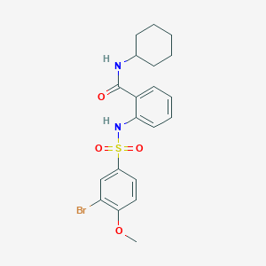 molecular formula C20H23BrN2O4S B3553608 2-{[(3-bromo-4-methoxyphenyl)sulfonyl]amino}-N-cyclohexylbenzamide 