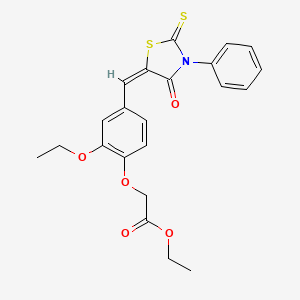 molecular formula C22H21NO5S2 B3553747 ethyl {2-ethoxy-4-[(4-oxo-3-phenyl-2-thioxo-1,3-thiazolidin-5-ylidene)methyl]phenoxy}acetate 