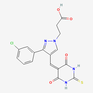 3-{3-(3-chlorophenyl)-4-[(4,6-dioxo-2-thioxotetrahydro-5(2H)-pyrimidinylidene)methyl]-1H-pyrazol-1-yl}propanoic acid