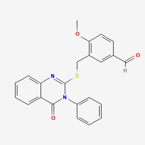 molecular formula C23H18N2O3S B3553998 4-methoxy-3-[(4-oxo-3-phenylquinazolin-2-yl)sulfanylmethyl]benzaldehyde 