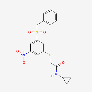 molecular formula C18H18N2O5S2 B3554091 2-{[3-(benzylsulfonyl)-5-nitrophenyl]sulfanyl}-N-cyclopropylacetamide 