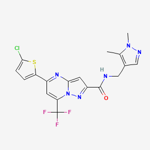 molecular formula C18H14ClF3N6OS B3554111 5-(5-chloro-2-thienyl)-N-[(1,5-dimethyl-1H-pyrazol-4-yl)methyl]-7-(trifluoromethyl)pyrazolo[1,5-a]pyrimidine-2-carboxamide 