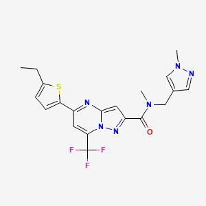 molecular formula C20H19F3N6OS B3554122 5-(5-ethyl-2-thienyl)-N-methyl-N-[(1-methyl-1H-pyrazol-4-yl)methyl]-7-(trifluoromethyl)pyrazolo[1,5-a]pyrimidine-2-carboxamide 