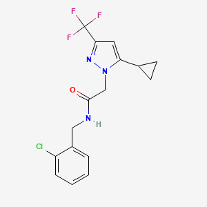 molecular formula C16H15ClF3N3O B3554137 N-(2-chlorobenzyl)-2-[5-cyclopropyl-3-(trifluoromethyl)-1H-pyrazol-1-yl]acetamide 