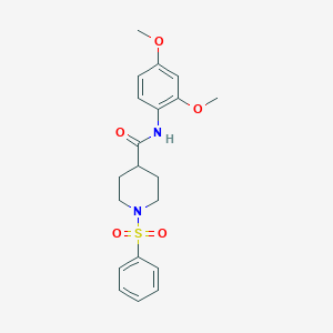 molecular formula C20H24N2O5S B3554482 N-(2,4-dimethoxyphenyl)-1-(phenylsulfonyl)-4-piperidinecarboxamide 