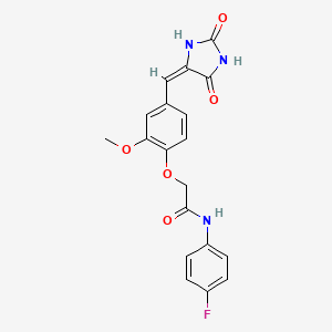 molecular formula C19H16FN3O5 B3554547 2-(4-{[(4E)-2,5-DIOXOIMIDAZOLIDIN-4-YLIDENE]METHYL}-2-METHOXYPHENOXY)-N-(4-FLUOROPHENYL)ACETAMIDE 