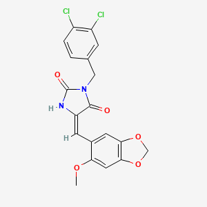 molecular formula C19H14Cl2N2O5 B3554577 (5E)-3-(3,4-dichlorobenzyl)-5-[(6-methoxy-1,3-benzodioxol-5-yl)methylidene]imidazolidine-2,4-dione 