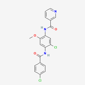 molecular formula C20H15Cl2N3O3 B3554949 N-{5-chloro-4-[(4-chlorobenzoyl)amino]-2-methoxyphenyl}nicotinamide 