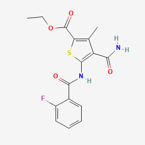 molecular formula C16H15FN2O4S B3555014 ethyl 4-(aminocarbonyl)-5-[(2-fluorobenzoyl)amino]-3-methyl-2-thiophenecarboxylate 