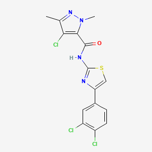 molecular formula C15H11Cl3N4OS B3555475 4-chloro-N-[4-(3,4-dichlorophenyl)-1,3-thiazol-2-yl]-1,3-dimethyl-1H-pyrazole-5-carboxamide 