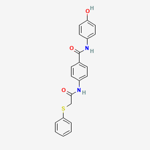 molecular formula C21H18N2O3S B3555820 N-(4-hydroxyphenyl)-4-{[(phenylthio)acetyl]amino}benzamide 