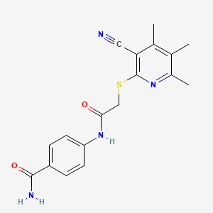 molecular formula C18H18N4O2S B3556198 4-({[(3-cyano-4,5,6-trimethylpyridin-2-yl)thio]acetyl}amino)benzamide 