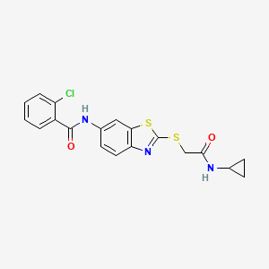 molecular formula C19H16ClN3O2S2 B3556222 2-chloro-N-(2-{[2-(cyclopropylamino)-2-oxoethyl]thio}-1,3-benzothiazol-6-yl)benzamide 