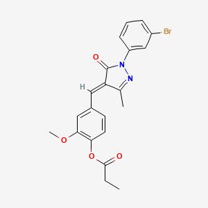 molecular formula C21H19BrN2O4 B3556347 4-{[1-(3-bromophenyl)-3-methyl-5-oxo-1,5-dihydro-4H-pyrazol-4-ylidene]methyl}-2-methoxyphenyl propionate 