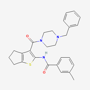 molecular formula C27H29N3O2S B3556355 N-{3-[(4-benzyl-1-piperazinyl)carbonyl]-5,6-dihydro-4H-cyclopenta[b]thien-2-yl}-3-methylbenzamide 