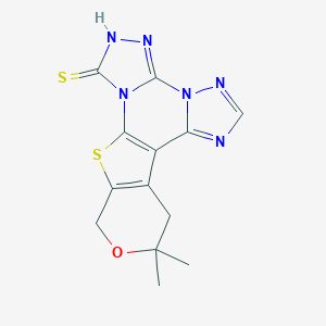 molecular formula C13H12N6OS2 B355655 12,12-dimethyl-12,13-dihydro-10H-pyrano[4',3':4,5]thieno[3,2-e]di[1,2,4]triazolo[4,3-a:1,5-c]pyrimidine-7(6H)-thione CAS No. 849018-58-2