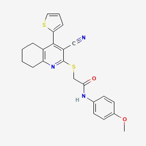 molecular formula C23H21N3O2S2 B3556800 2-{[3-cyano-4-(2-thienyl)-5,6,7,8-tetrahydro-2-quinolinyl]thio}-N-(4-methoxyphenyl)acetamide 