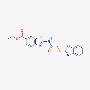 molecular formula C19H15N3O4S2 B3556814 ethyl 2-{[(1,3-benzoxazol-2-ylthio)acetyl]amino}-1,3-benzothiazole-6-carboxylate 