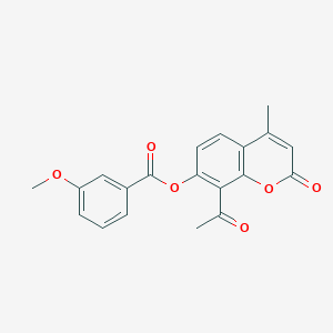 molecular formula C20H16O6 B3556838 8-acetyl-4-methyl-2-oxo-2H-chromen-7-yl 3-methoxybenzoate 