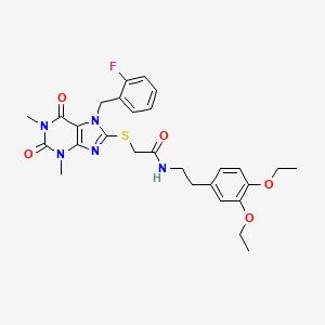 molecular formula C28H32FN5O5S B3557144 N-[2-(3,4-diethoxyphenyl)ethyl]-2-{[7-(2-fluorobenzyl)-1,3-dimethyl-2,6-dioxo-2,3,6,7-tetrahydro-1H-purin-8-yl]thio}acetamide 