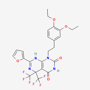 molecular formula C24H22F6N4O5 B3557326 1-[2-(3,4-diethoxyphenyl)ethyl]-7-(2-furyl)-5,5-bis(trifluoromethyl)-5,8-dihydropyrimido[4,5-d]pyrimidine-2,4(1H,3H)-dione 