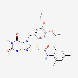 molecular formula C29H35N5O5S B3557442 2-{[7-(3,4-diethoxybenzyl)-1,3-dimethyl-2,6-dioxo-2,3,6,7-tetrahydro-1H-purin-8-yl]thio}-N-mesitylacetamide 