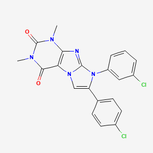 molecular formula C21H15Cl2N5O2 B3557615 8-(3-chlorophenyl)-7-(4-chlorophenyl)-1,3-dimethyl-1H-imidazo[2,1-f]purine-2,4(3H,8H)-dione 