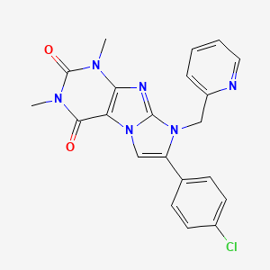 molecular formula C21H17ClN6O2 B3557621 7-(4-chlorophenyl)-1,3-dimethyl-8-(pyridin-2-ylmethyl)-1H-imidazo[2,1-f]purine-2,4(3H,8H)-dione 