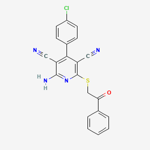 molecular formula C21H13ClN4OS B3557828 2-amino-4-(4-chlorophenyl)-6-[(2-oxo-2-phenylethyl)thio]-3,5-pyridinedicarbonitrile 