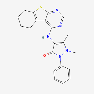 molecular formula C21H21N5OS B3557917 1,5-dimethyl-2-phenyl-4-(5,6,7,8-tetrahydro[1]benzothieno[2,3-d]pyrimidin-4-ylamino)-1,2-dihydro-3H-pyrazol-3-one 