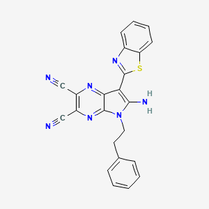 molecular formula C23H15N7S B3558129 6-amino-7-(1,3-benzothiazol-2-yl)-5-(2-phenylethyl)-5H-pyrrolo[2,3-b]pyrazine-2,3-dicarbonitrile 