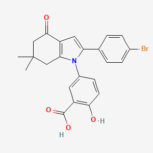 molecular formula C23H20BrNO4 B3558291 5-[2-(4-Bromophenyl)-6,6-dimethyl-4-oxo-5,7-dihydroindol-1-yl]-2-hydroxybenzoic acid 