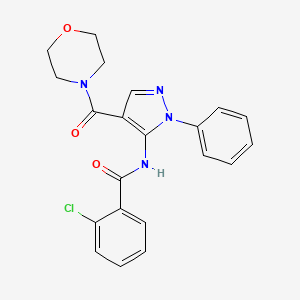 molecular formula C21H19ClN4O3 B3558335 2-chloro-N-[4-(morpholine-4-carbonyl)-2-phenylpyrazol-3-yl]benzamide 