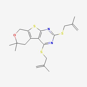 molecular formula C19H24N2OS3 B3558696 12,12-dimethyl-3,5-bis(2-methylprop-2-enylsulfanyl)-11-oxa-8-thia-4,6-diazatricyclo[7.4.0.02,7]trideca-1(9),2(7),3,5-tetraene 