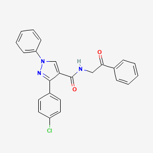 molecular formula C24H18ClN3O2 B3558706 3-(4-chlorophenyl)-N-(2-oxo-2-phenylethyl)-1-phenyl-1H-pyrazole-4-carboxamide 