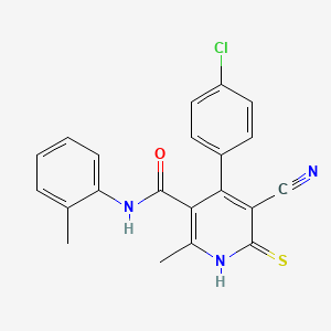 molecular formula C21H16ClN3OS B3558775 4-(4-chlorophenyl)-5-cyano-2-methyl-N-(2-methylphenyl)-6-thioxo-1,6-dihydro-3-pyridinecarboxamide 