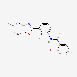 molecular formula C22H17FN2O2 B3558852 2-fluoro-N-[2-methyl-3-(5-methyl-1,3-benzoxazol-2-yl)phenyl]benzamide 