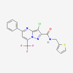 molecular formula C19H12ClF3N4OS B3558871 3-chloro-5-phenyl-N-(thiophen-2-ylmethyl)-7-(trifluoromethyl)pyrazolo[1,5-a]pyrimidine-2-carboxamide 