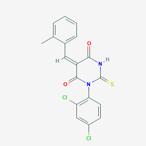 molecular formula C18H12Cl2N2O2S B3558879 (5E)-1-(2,4-dichlorophenyl)-5-[(2-methylphenyl)methylidene]-2-sulfanylidene-1,3-diazinane-4,6-dione 