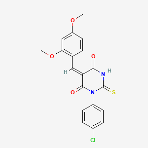 (5E)-1-(4-chlorophenyl)-5-(2,4-dimethoxybenzylidene)-2-thioxodihydropyrimidine-4,6(1H,5H)-dione