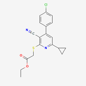 molecular formula C19H17ClN2O2S B3558952 ethyl {[4-(4-chlorophenyl)-3-cyano-6-cyclopropyl-2-pyridinyl]thio}acetate 